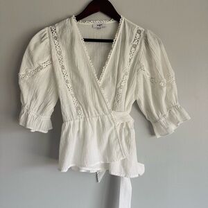 Suncoo Louisa Wrapover Blouse with Puff Sleeves